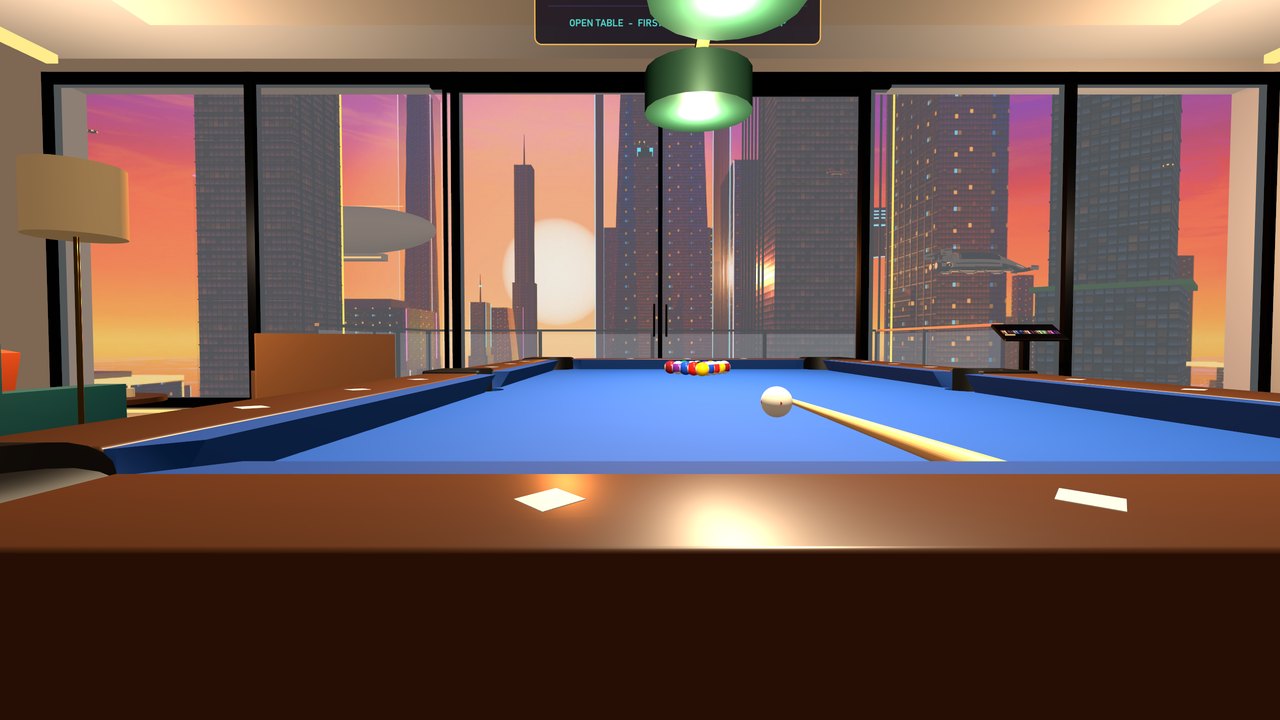 A low shot along the cue with the guide line